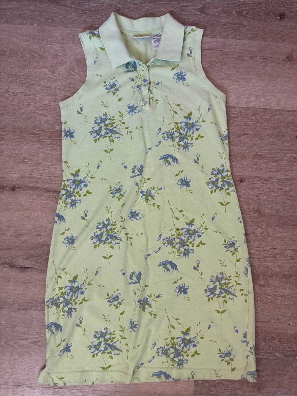 Sleeveless Faded Glory Floral Polo Dress in Light Green